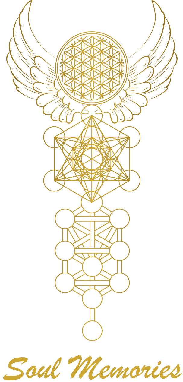 Soul Memories logo – golden geometric wings and sacred symbol