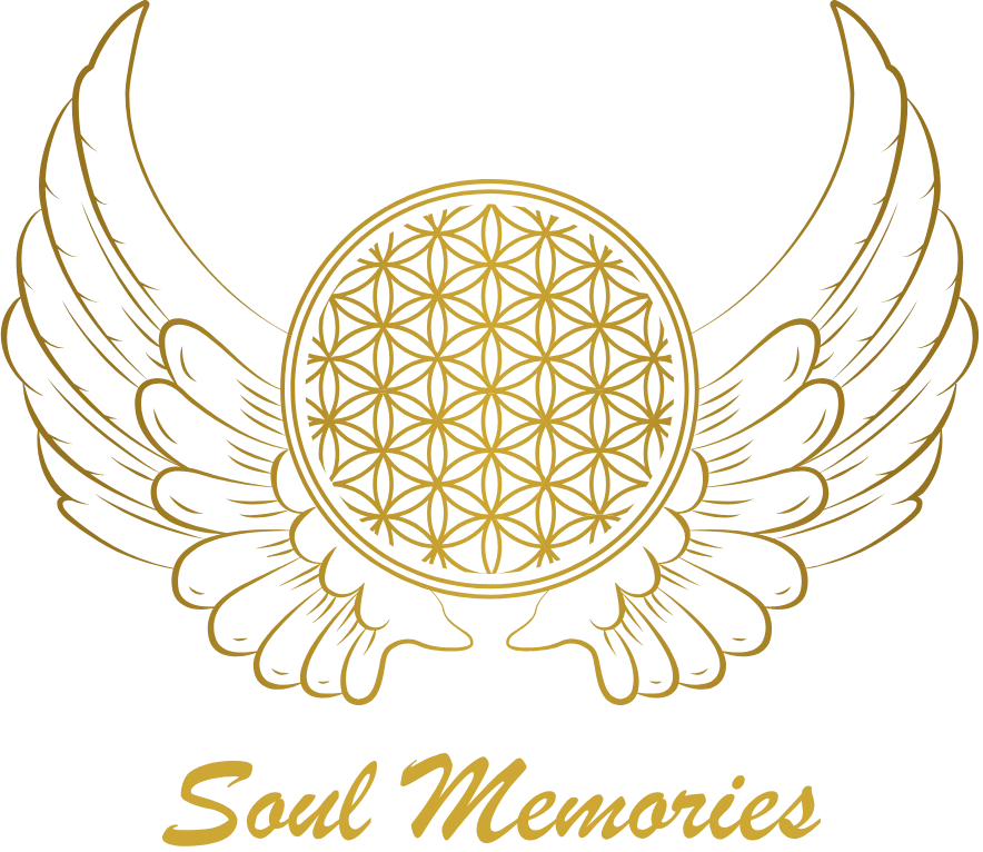 Soul Memories logo – golden geometric wings and sacred symbol